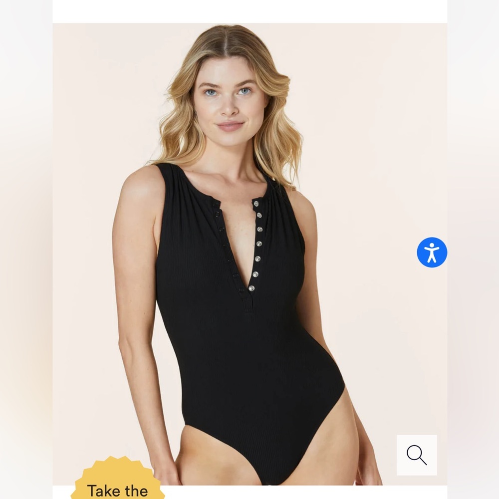 Andie swimsuit ribbed black button up